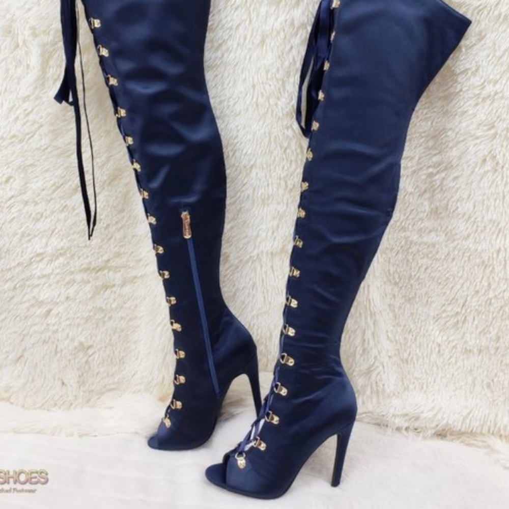 Cape Robbin Navy Olga knee boots
